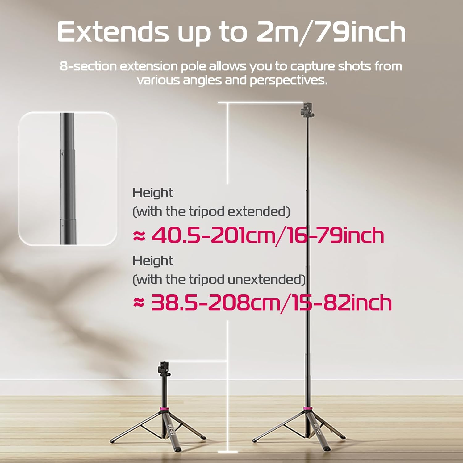 ULANZI MT-89 Extendable Tripod Aluminum, 82" Portable Adjustable Light Stand with 1/4" Screw Quick Release, Camera Phone Tripod for Camera Video Light Smartphone, Lightweight for Travel,Up Load 2.2LBS - Image 4