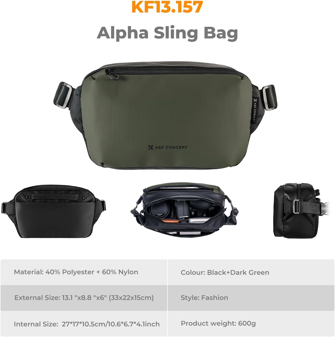 K&F CONCEPT Camera Sling Bag Small Crossbody Camera Case DSLR/SLR/Cute Compact Shoulder Photography Bags for Photographers - Image 6