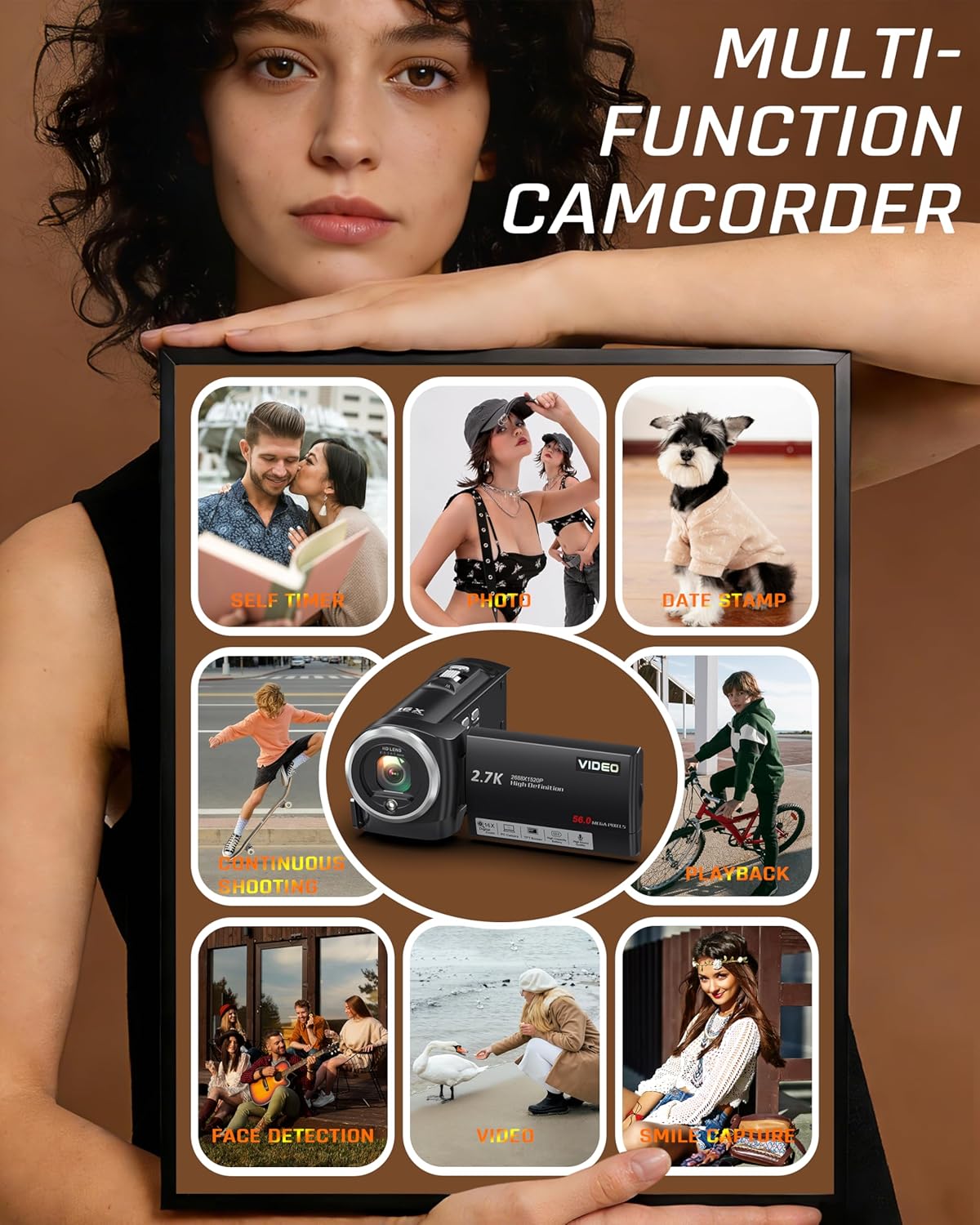 Video Camera Camcorder, QHD 2.7K 56MP 16X Digital Vlogging Camera with LED Fill Light for YouTube, 2.8'' 270° Rotation Screen Camcorder Camera with 32GB Card and Two Batteries - Image 7