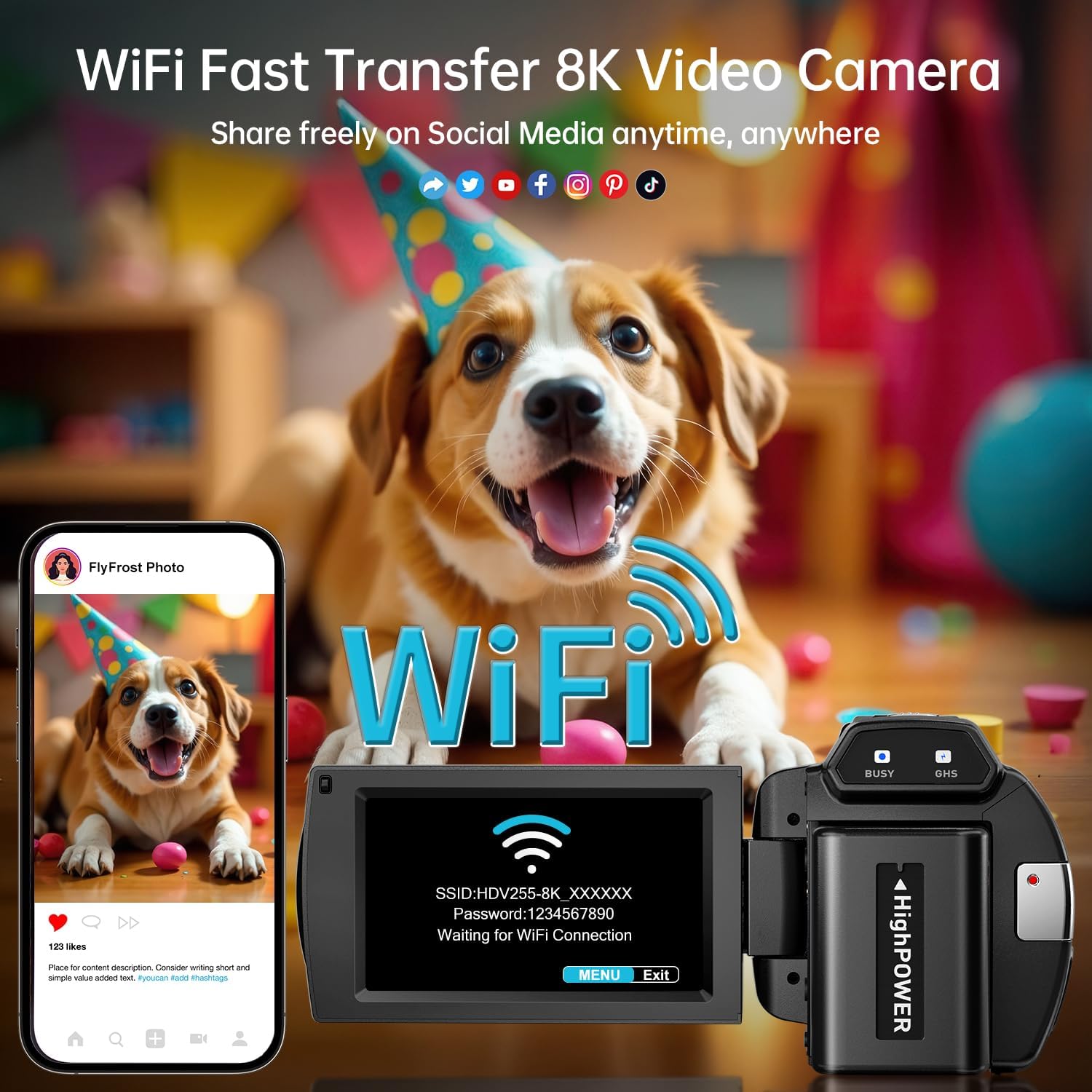 FlyFrost 8K Video Camera 88MP UHD WiFi Vlogging Cameras for YouTube 18X Digital Zoom IR Night Vision 3.0'' Touch Screen Camcorder with Microphone, Lens Hood, Stabilizer, Remote, Two Batteries - Image 3