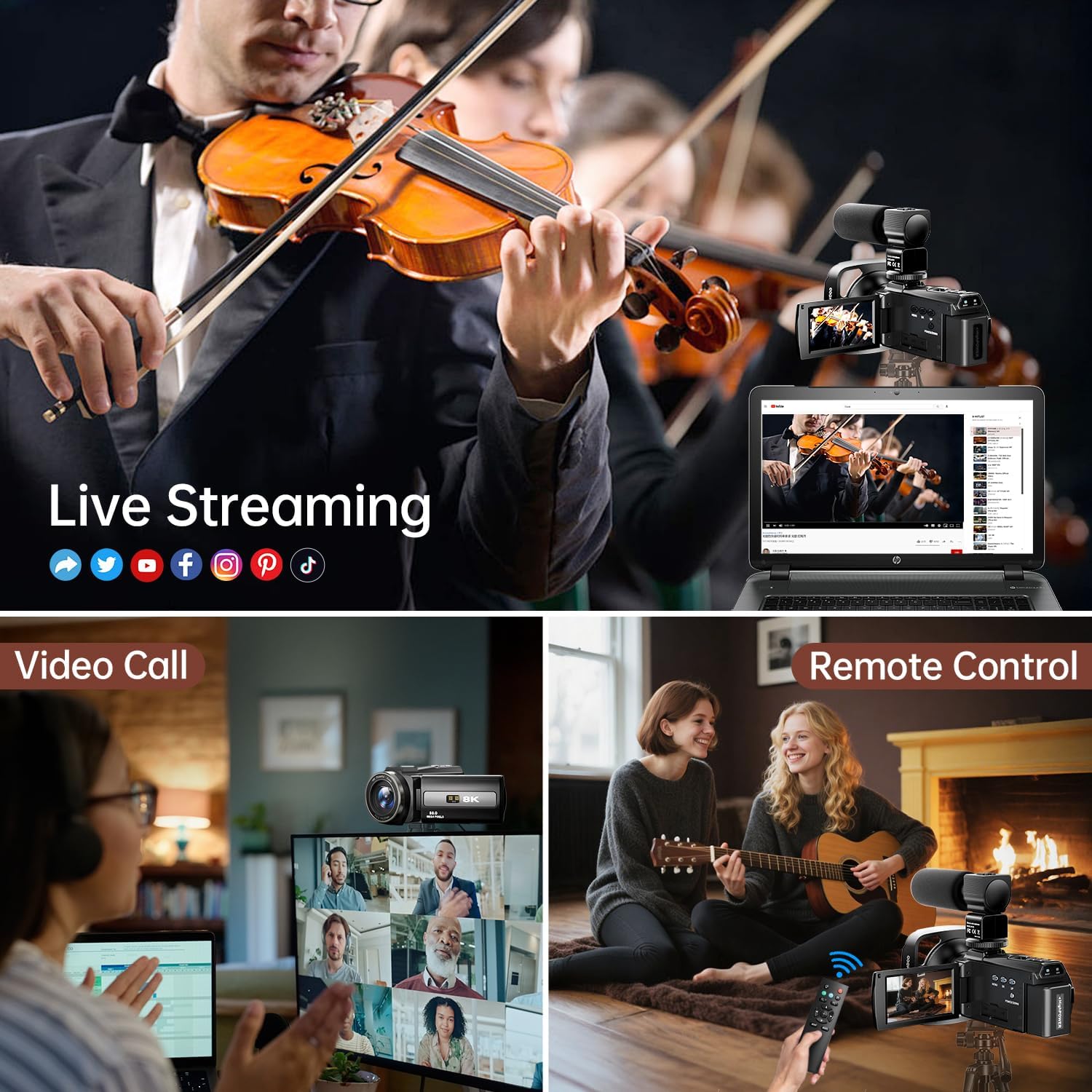 FlyFrost 8K Video Camera 88MP UHD WiFi Vlogging Cameras for YouTube 18X Digital Zoom IR Night Vision 3.0'' Touch Screen Camcorder with Microphone, Lens Hood, Stabilizer, Remote, Two Batteries - Image 6